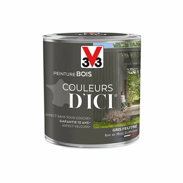 Castorama Peinture Bois Couleurs D’ici Gris Feutré Velours V33 0,5L en ligne 1