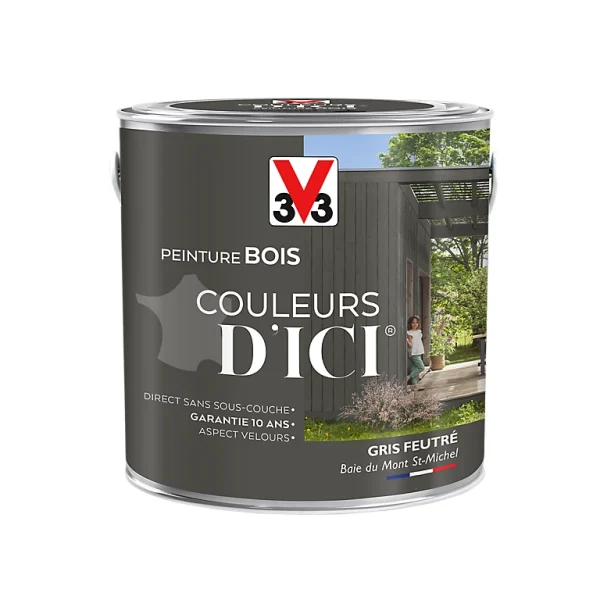 grande promotion Castorama Peinture Bois Couleurs D’ici Gris Feutré Velours V33 2L 1