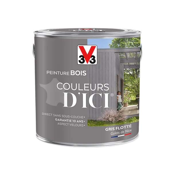 en ligne officielle Castorama Peinture Bois Couleurs D’ici Gris Flotté Velours V33 2L 1