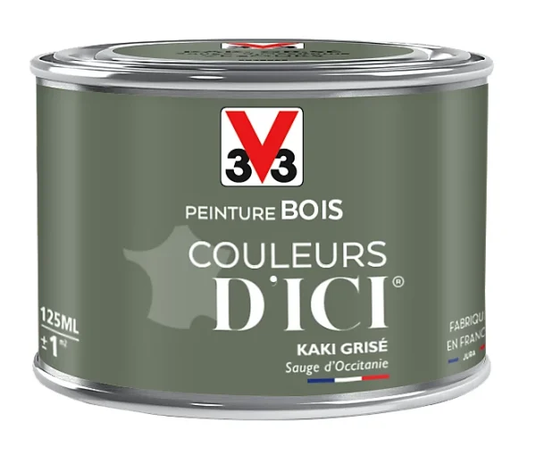 Pas Cher Magasin Soldes Castorama Peinture Bois Couleurs D’ici Kaki Grisé Velours V33 0,125L 1