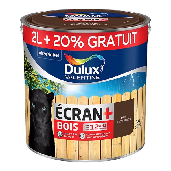 Castorama Peinture Bois Extérieur Ecran+ Bois Dulux Valentine Satin Brun Normandie 2L +20% Gratuit shopping pas cher 1