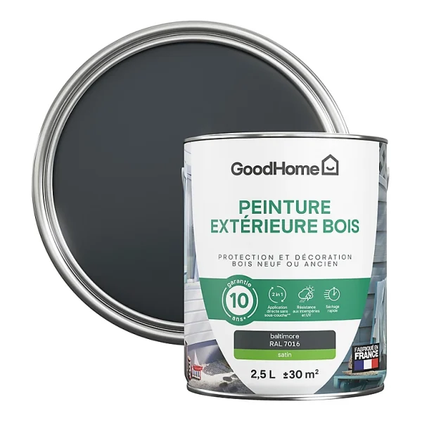 grossiste en ligne Castorama Peinture Bois Extérieur GoodHome Baltimore Gris Satin 2.5L 1