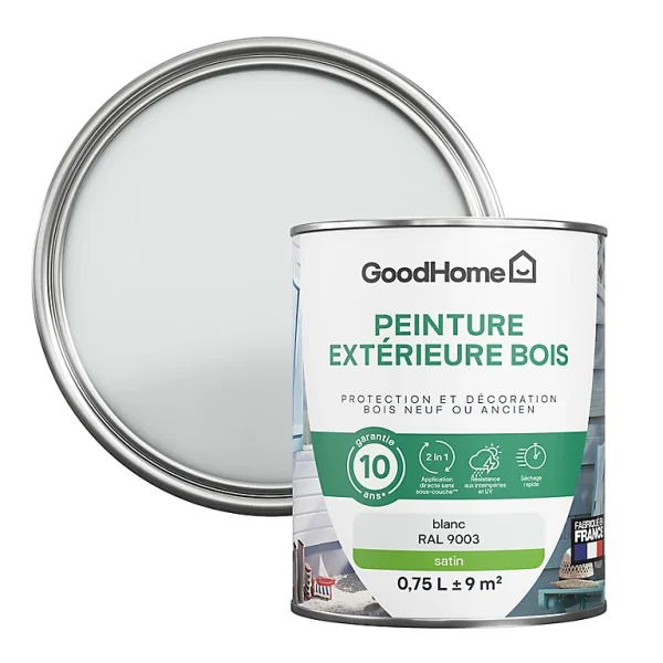 Castorama Peinture Bois Extérieur GoodHome Blanc Satin 0.75L grossiste en ligne 1