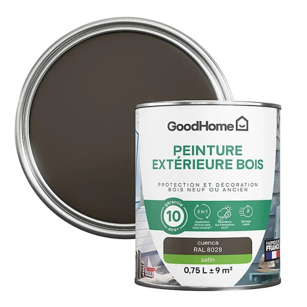 Castorama Peinture Bois Extérieur GoodHome Cuenca Marron Satin 0.75L outlet soldes 1