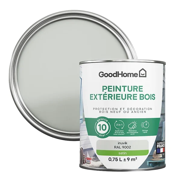 REMISE allant Castorama Peinture Bois Extérieur GoodHome Inuvik Gris Satin 0.75L 1