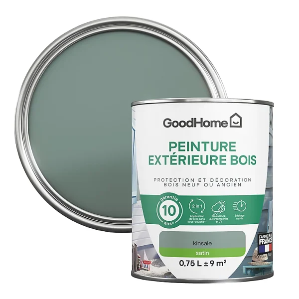 vente pas cher en ligne Castorama Peinture Bois Extérieur GoodHome Kinsale Vert Satin 0.75L 1