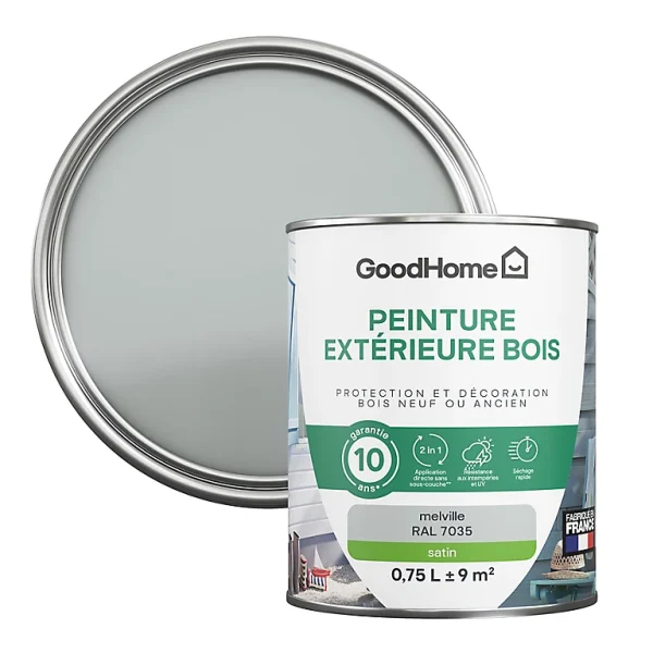 mode pas cher Castorama Peinture Bois Extérieur GoodHome Melvil Gris Satin 0.75L 1
