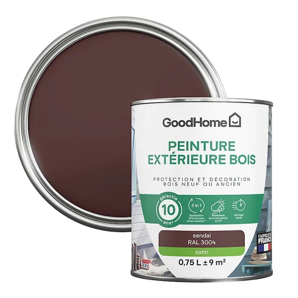 achetez Castorama Peinture Bois Extérieur GoodHome Sendai Rouge Satin 0.75L 1
