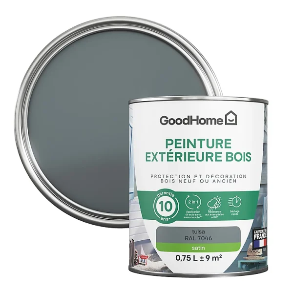 jusqu'à Castorama Peinture Bois Extérieur GoodHome Tulsa Gris Satin 0.75L 1