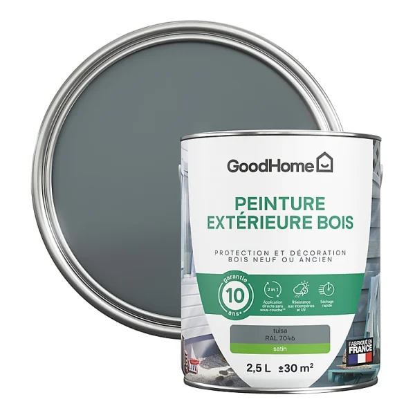 Livraison internationale Castorama Peinture Bois Extérieur GoodHome Tulsa Gris Satin 2.5L 1