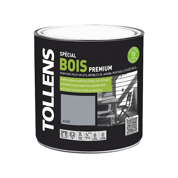 Castorama Peinture Bois Extérieur Premium Acier Satin Tollens 2L en france 1