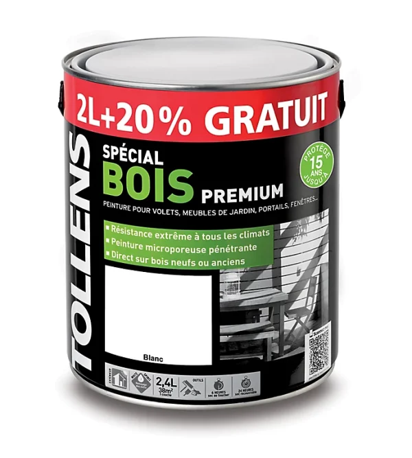 Castorama Peinture Bois Extérieur Premium Blanc Tollens 2L + 20% Gratuit dernières 1