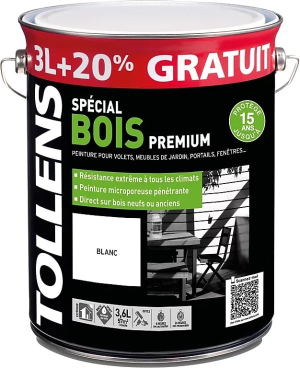 grande popularité Castorama Peinture Bois Extérieur Premium Blanc Tollens 3L + 20% Gratuit 1