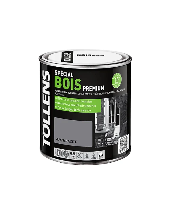 Castorama Peinture Bois Extérieur Premium Gris Anthracite Satin Tollens 0,5L Livraison internationale 1